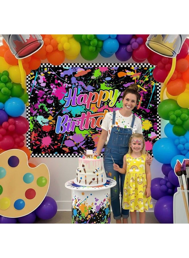 Lofaris Neno Glow in The Dark Birthday Party Photography Backdrops Colorful Graffiti Splash Paint Background Slime Happy Birthday Black Light Sleppover Party Banner Decor for Kids Birthday Supplies - Image 2